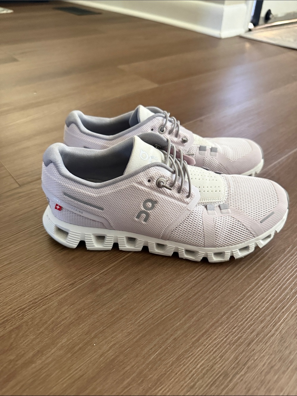 On Running Cloud Running Lace-Up Sneakers in Pale Pink and White